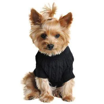 100% Pure Combed Cotton Jet Black Cable Knit Dog Sweater