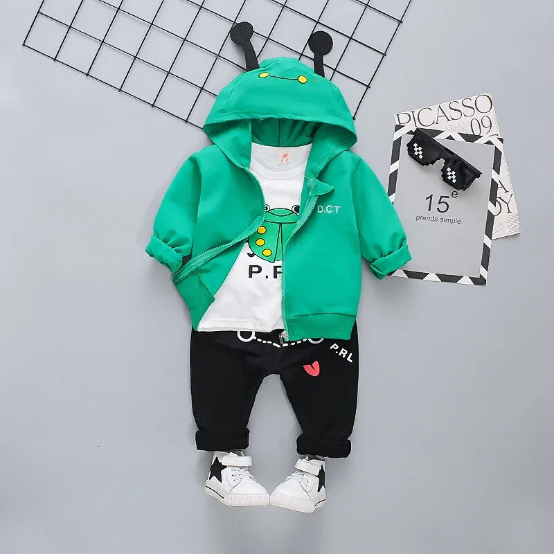 3Pc Set Cartoon Dinosaur Image Design Hooded Sweater Sets For Kids