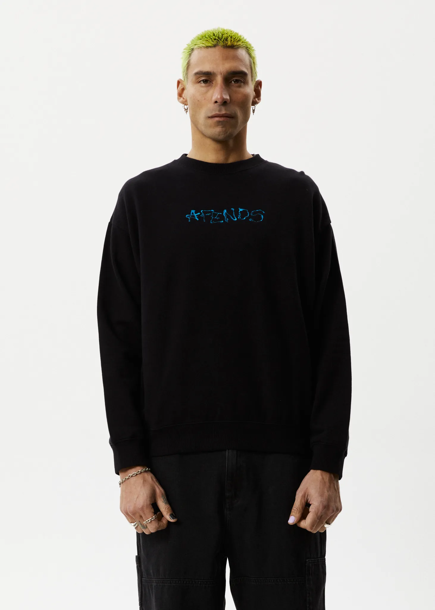 AFENDS Mens Melted - Crew Neck Jumper - Black