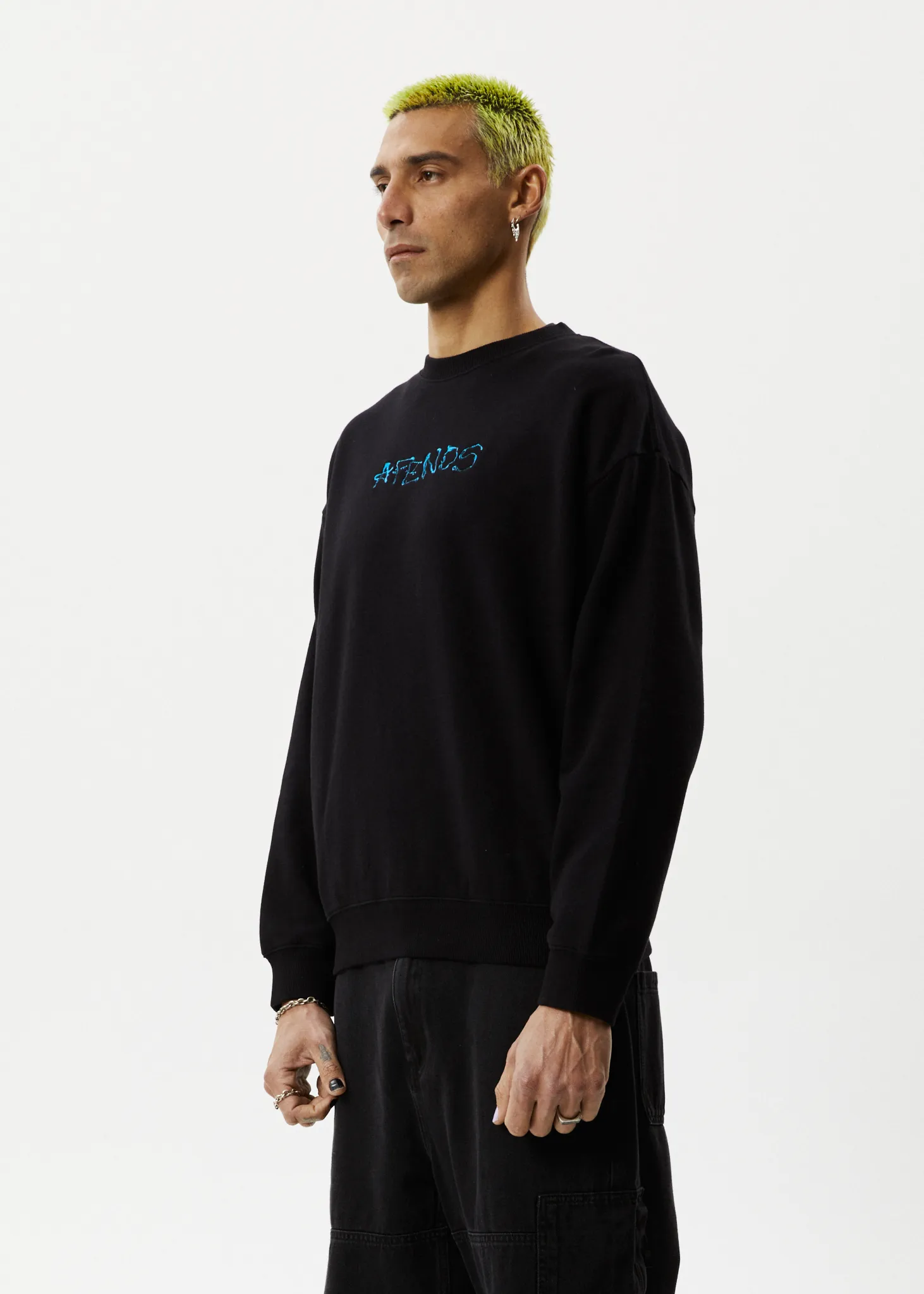 AFENDS Mens Melted - Crew Neck Jumper - Black