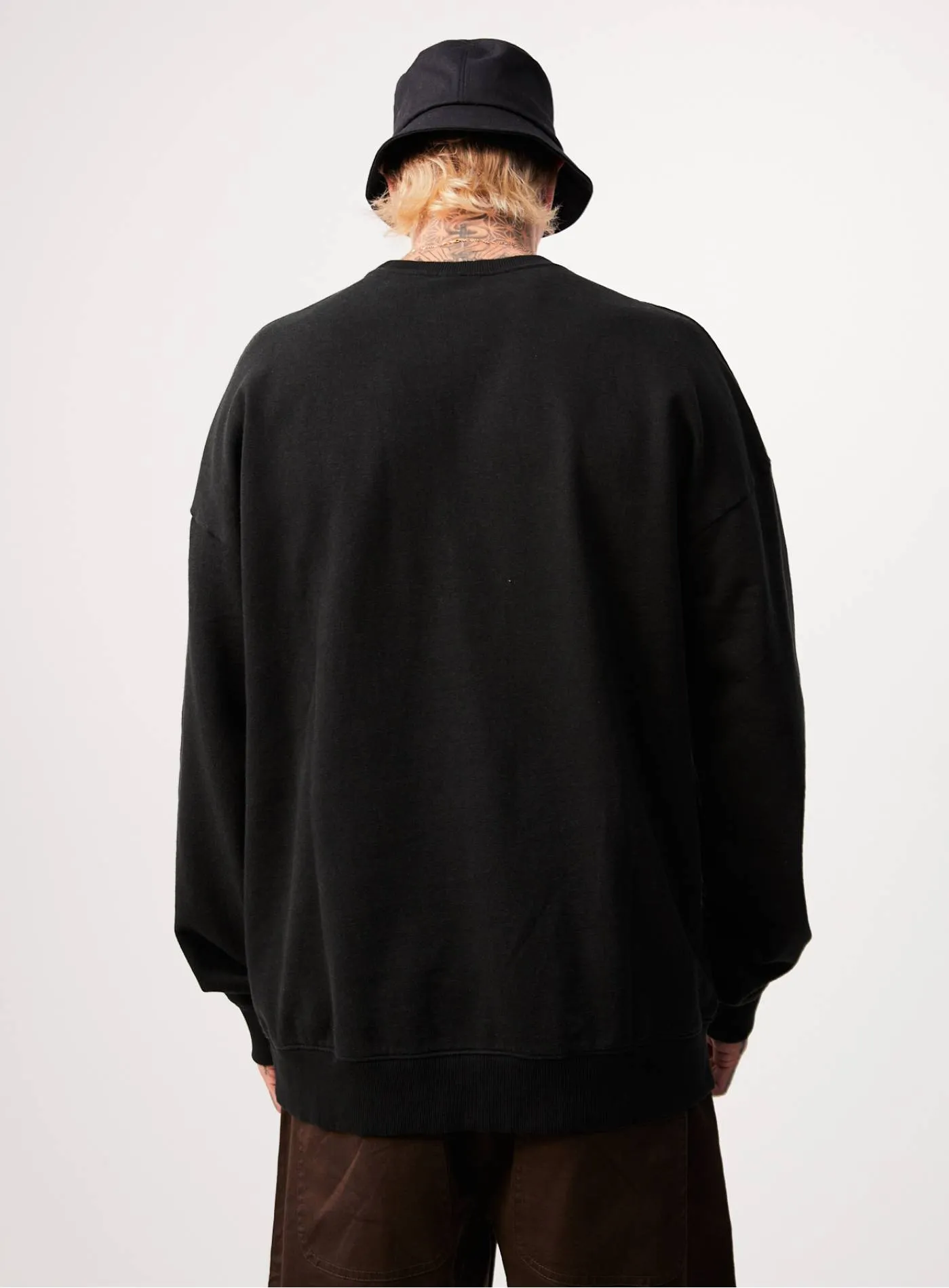 AFENDS Mens Sativa - Oversized Crew Neck Jumper - Black