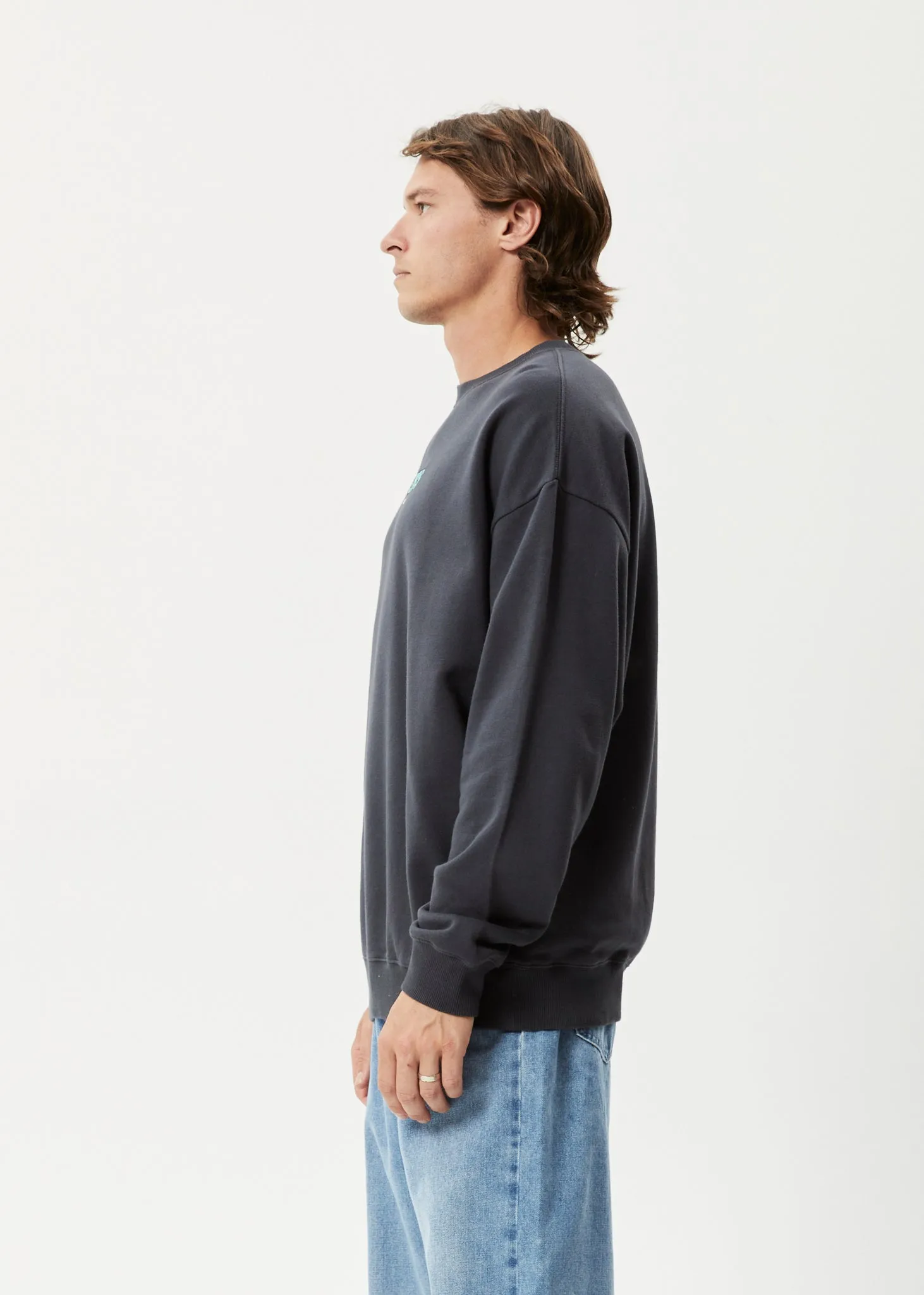 AFENDS Mens World - Crew Neck Jumper - Charcoal