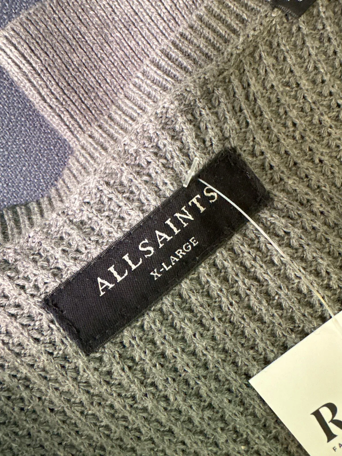 AllSaints Grey Waffle Knit Jumper UK XL