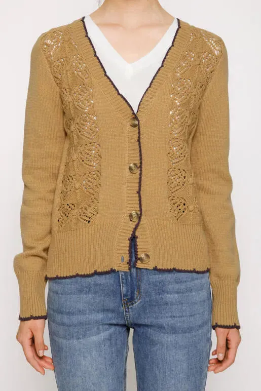 Allspice Knit Detail Button Front Cardigan