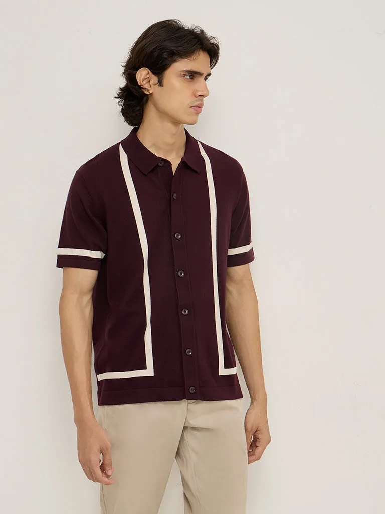 Ascot Wine Knit-Textured Relaxed-Fit Shirt