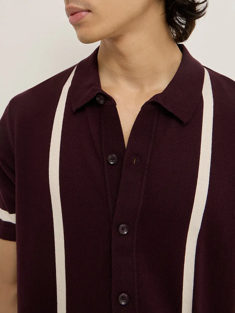 Ascot Wine Knit-Textured Relaxed-Fit Shirt