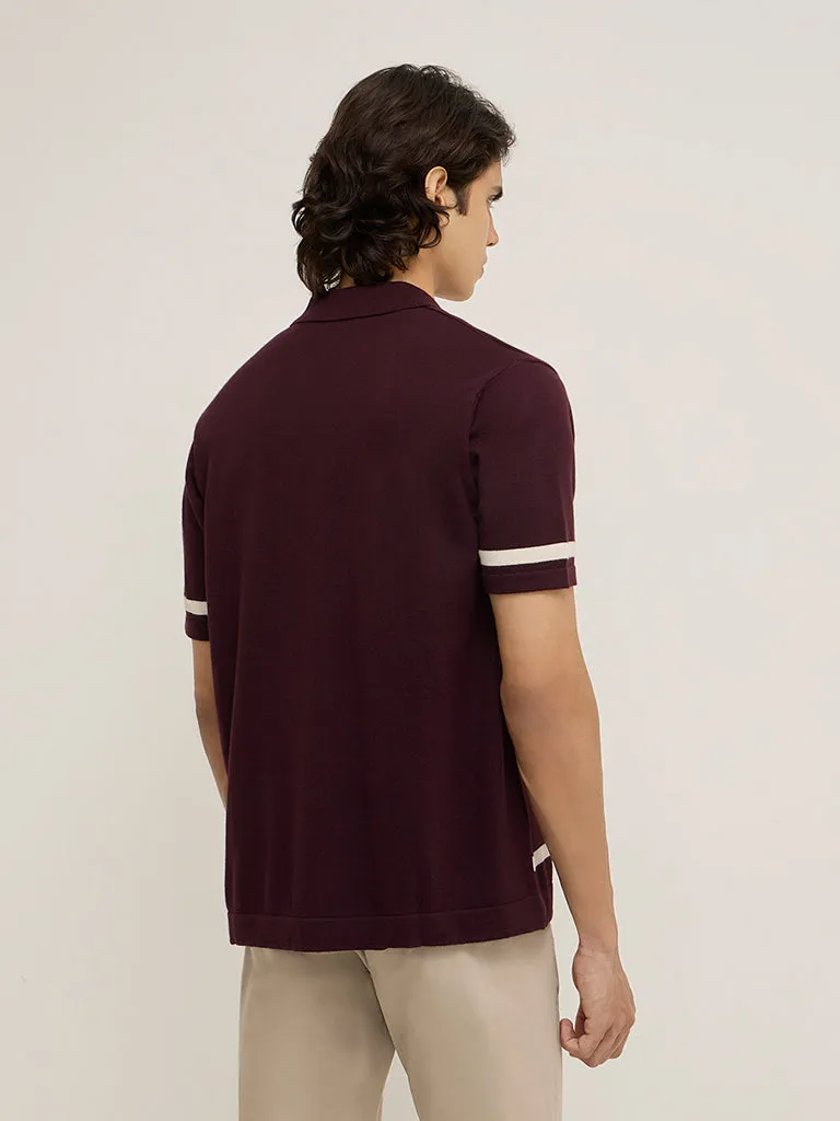 Ascot Wine Knit-Textured Relaxed-Fit Shirt