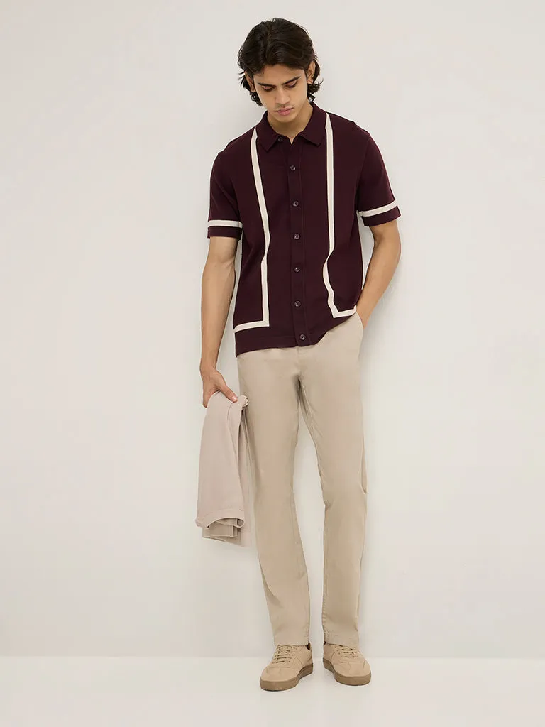 Ascot Wine Knit-Textured Relaxed-Fit Shirt