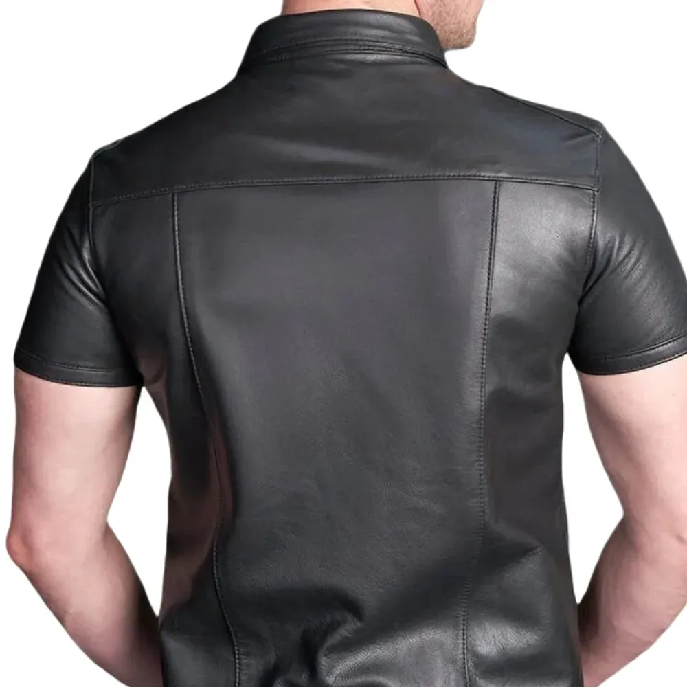 Black Leather Short Sleeve Shirt