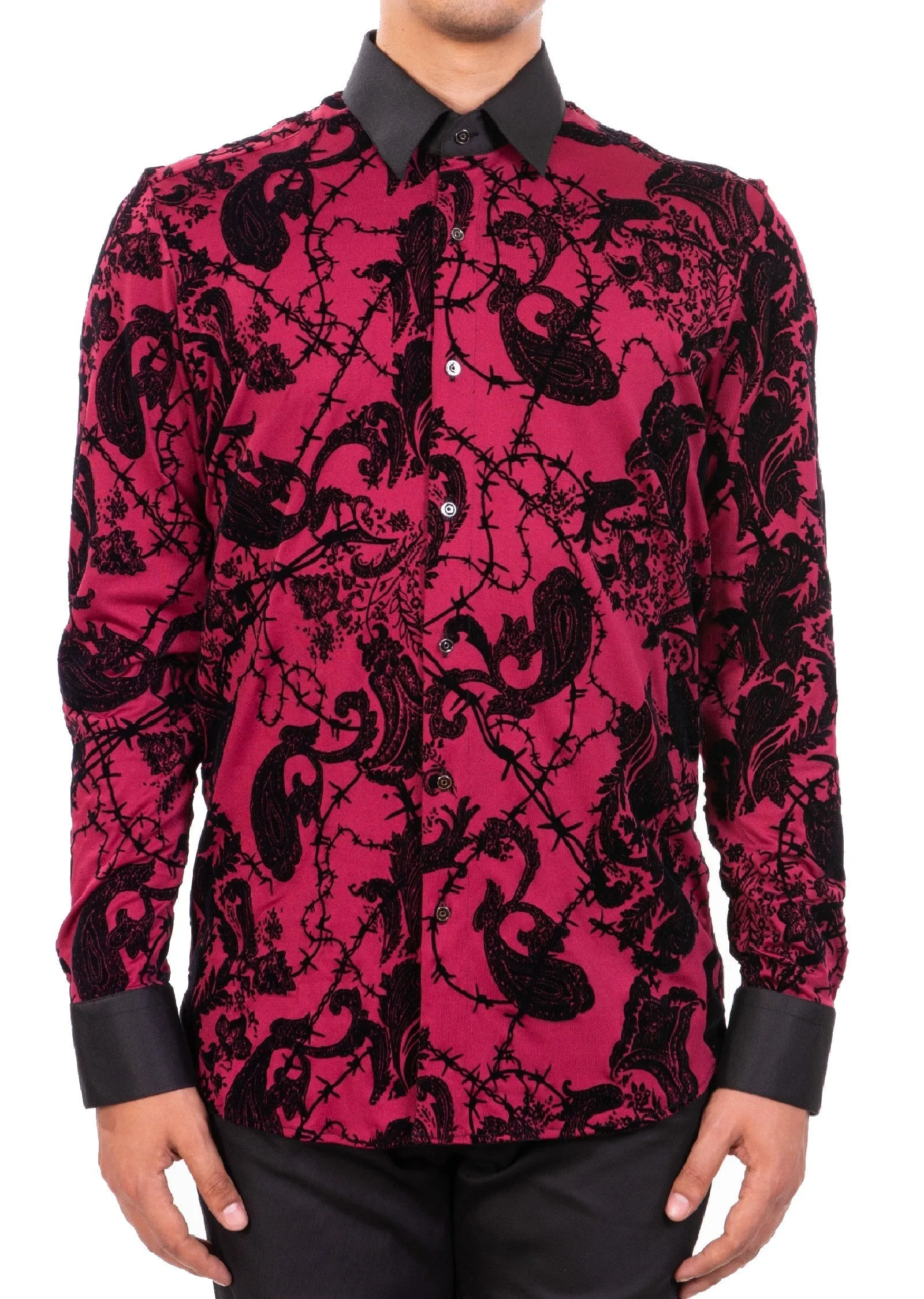 Burgundy Knit Paisley Flocked Shirt