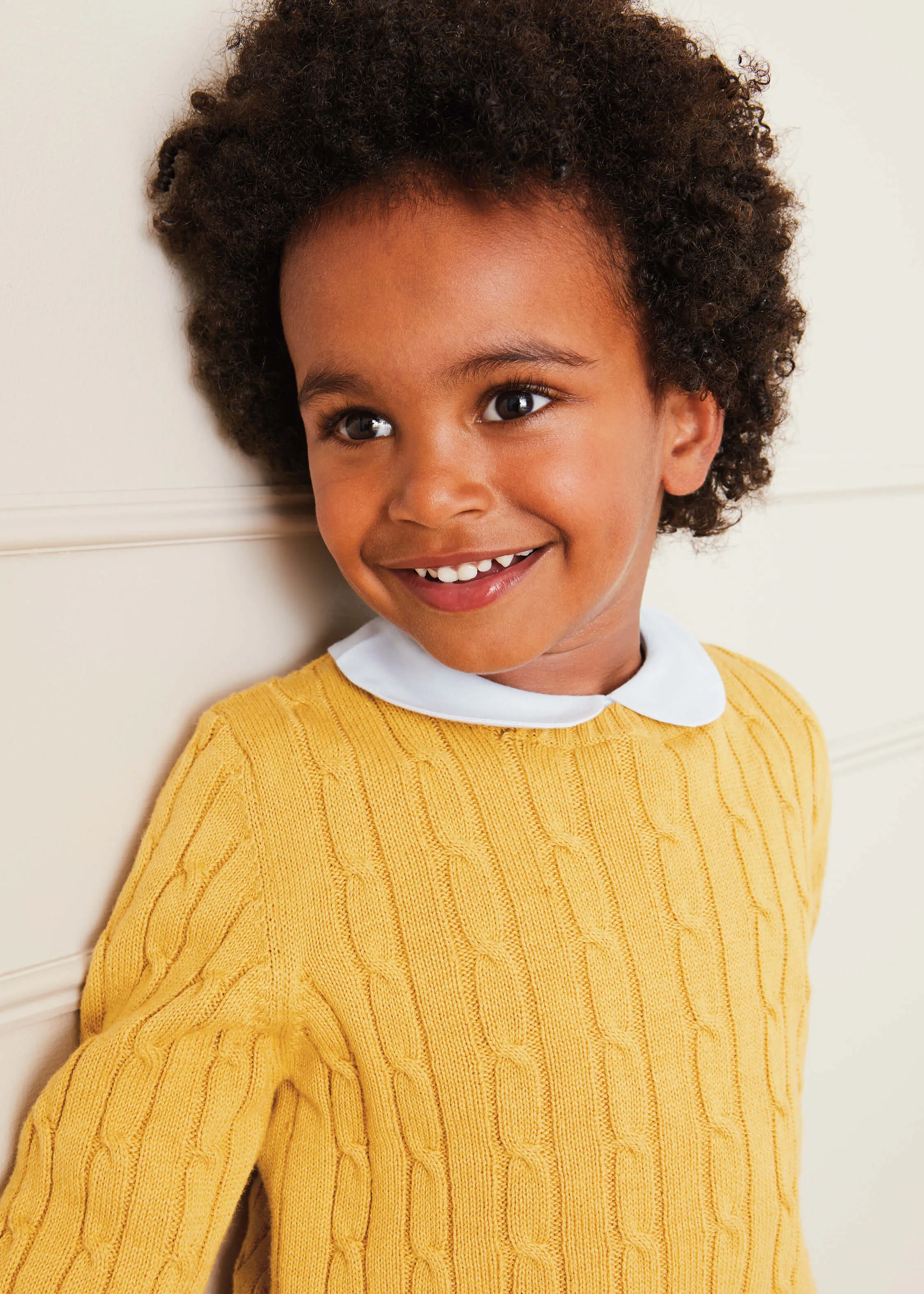 Cable Detail Crew Neck Jumper In Mustard Yellow (2-10yrs)