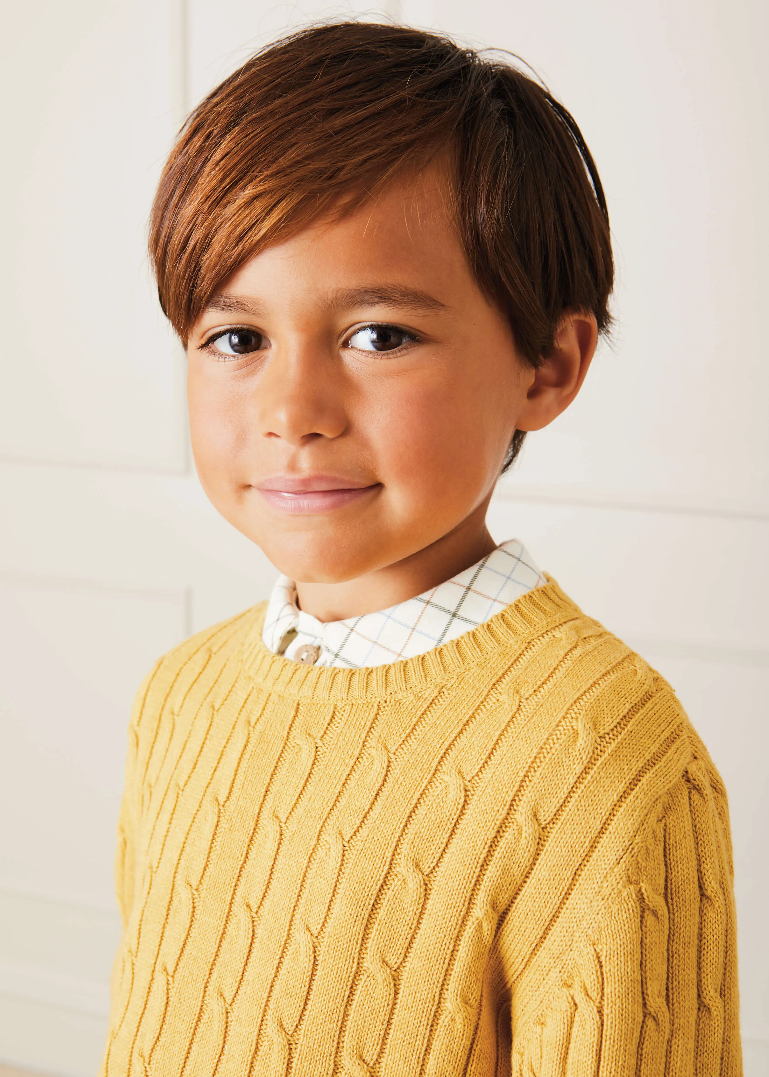 Cable Detail Crew Neck Jumper In Mustard Yellow (2-10yrs)