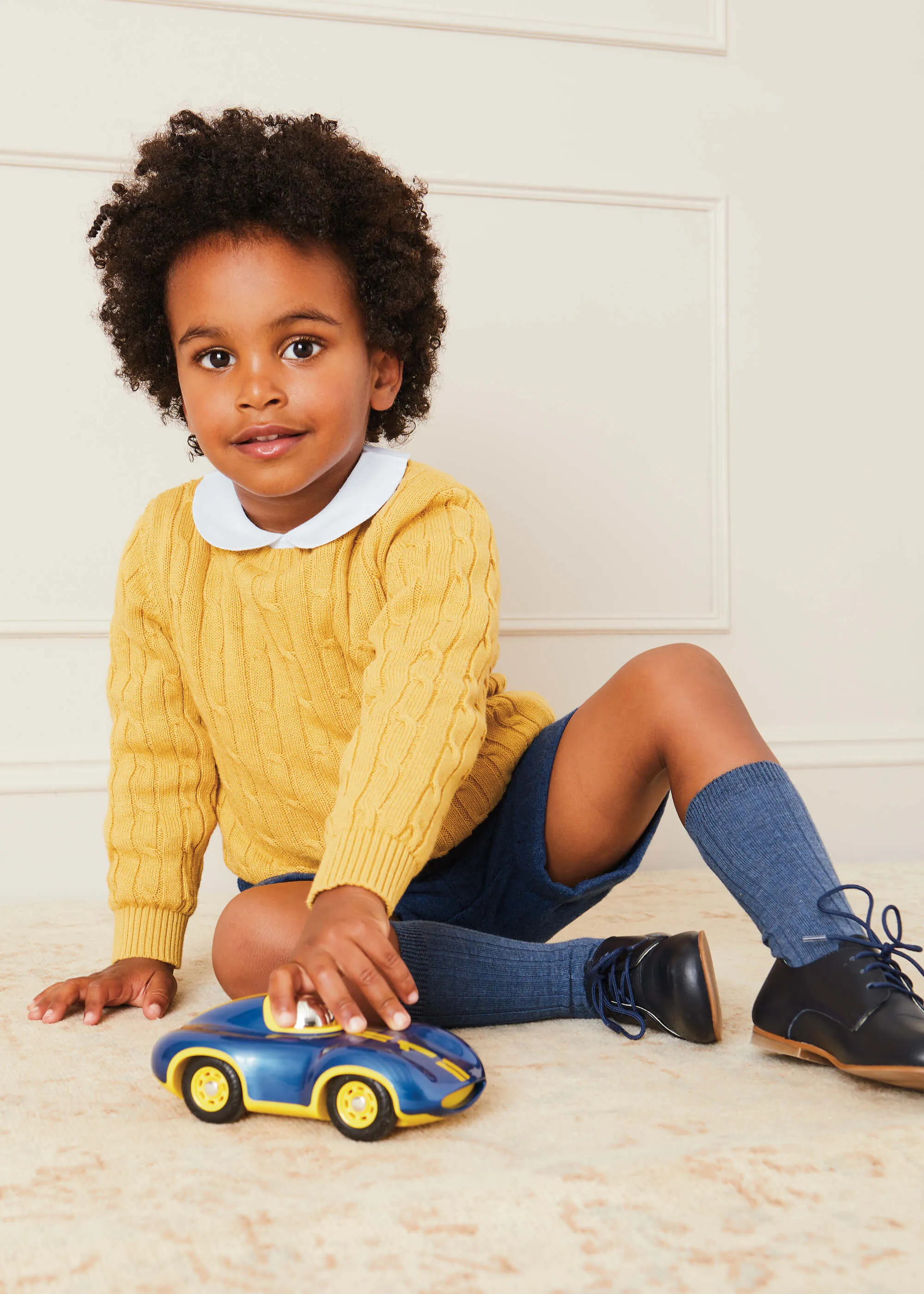 Cable Detail Crew Neck Jumper In Mustard Yellow (2-10yrs)