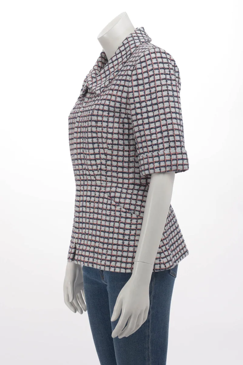 Chanel Pink & Blue Check Tweed Short Sleeve Jacket FR 40