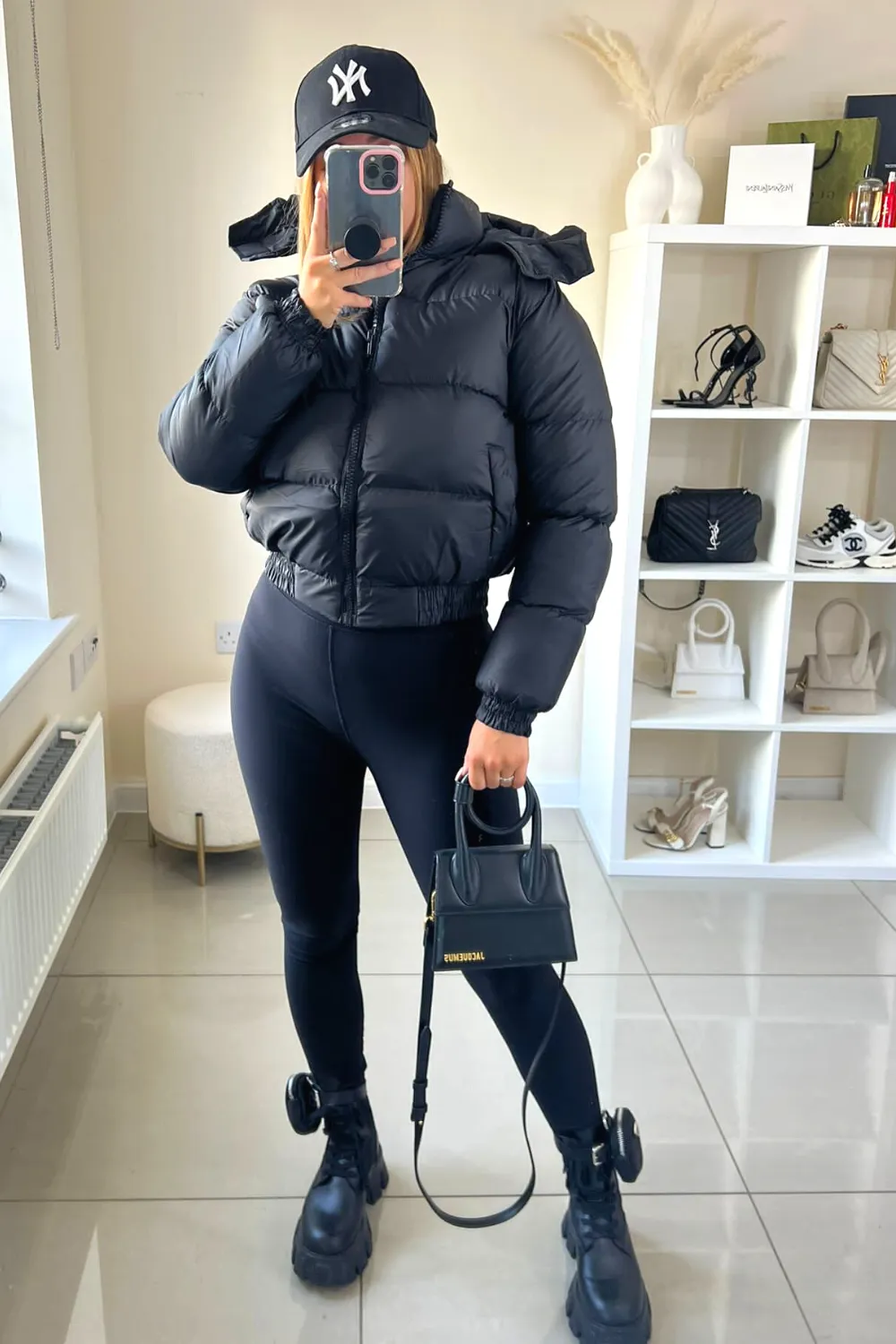 Charlotte black short hooded puffer coat