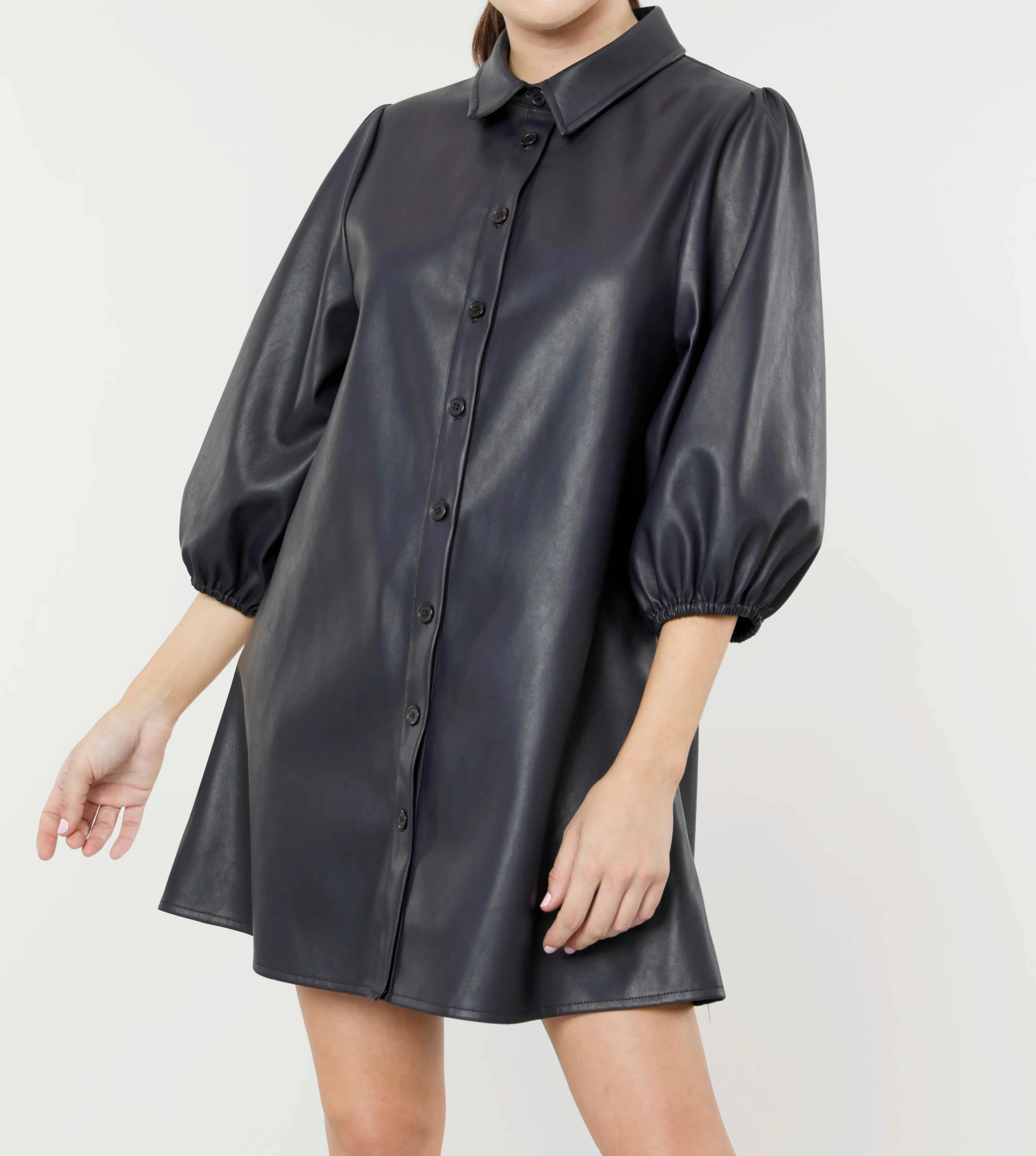 Clara Faux Leather Dress- Black