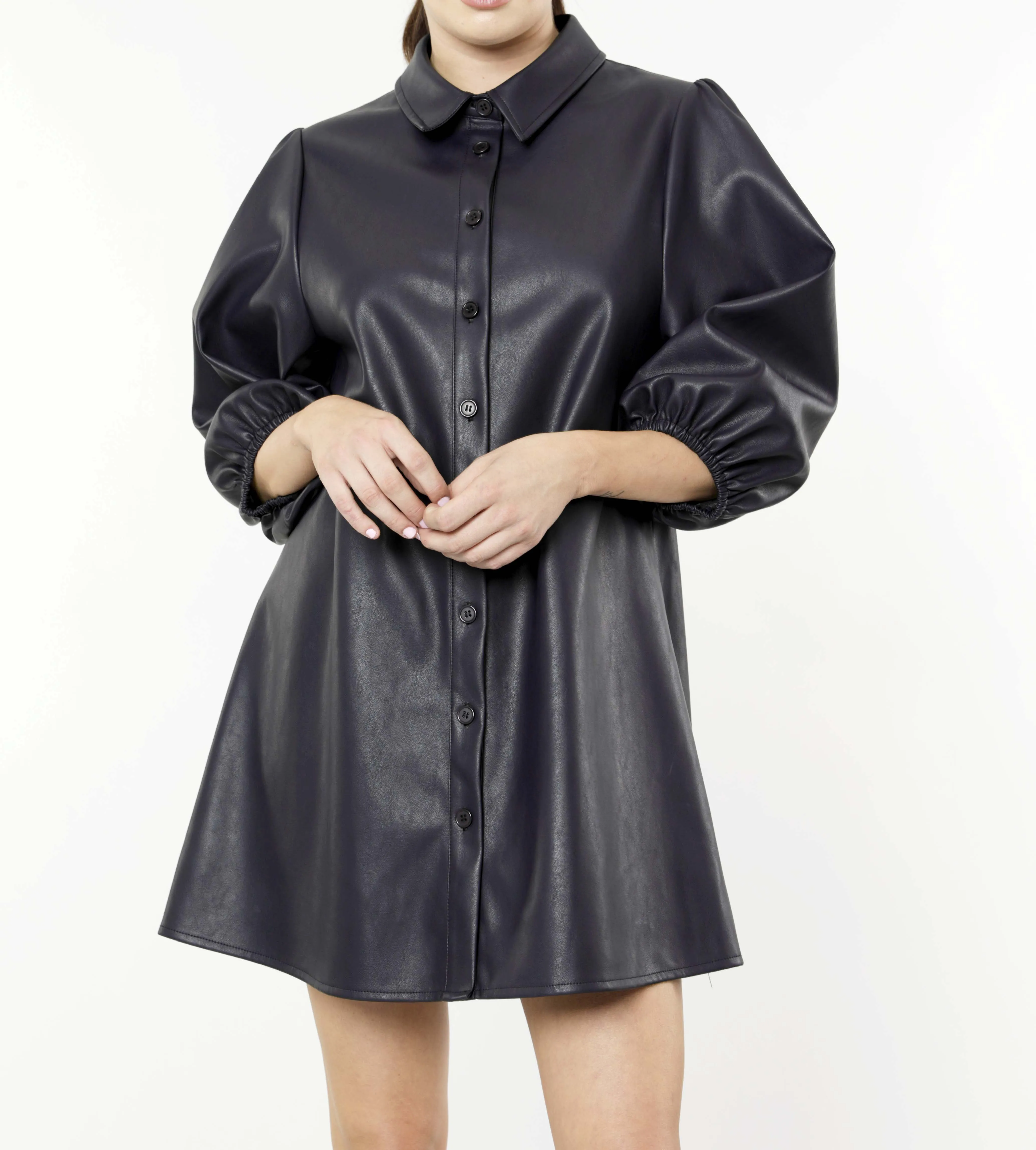 Clara Faux Leather Dress- Black