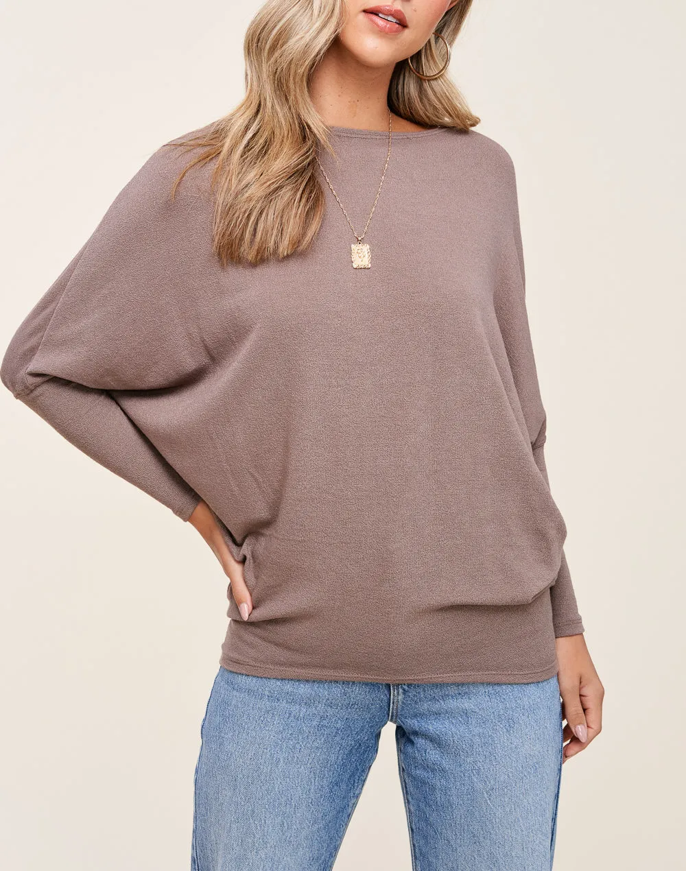 Classic Round Neck Long Sleeve Dolman Top (Assorted Colors)