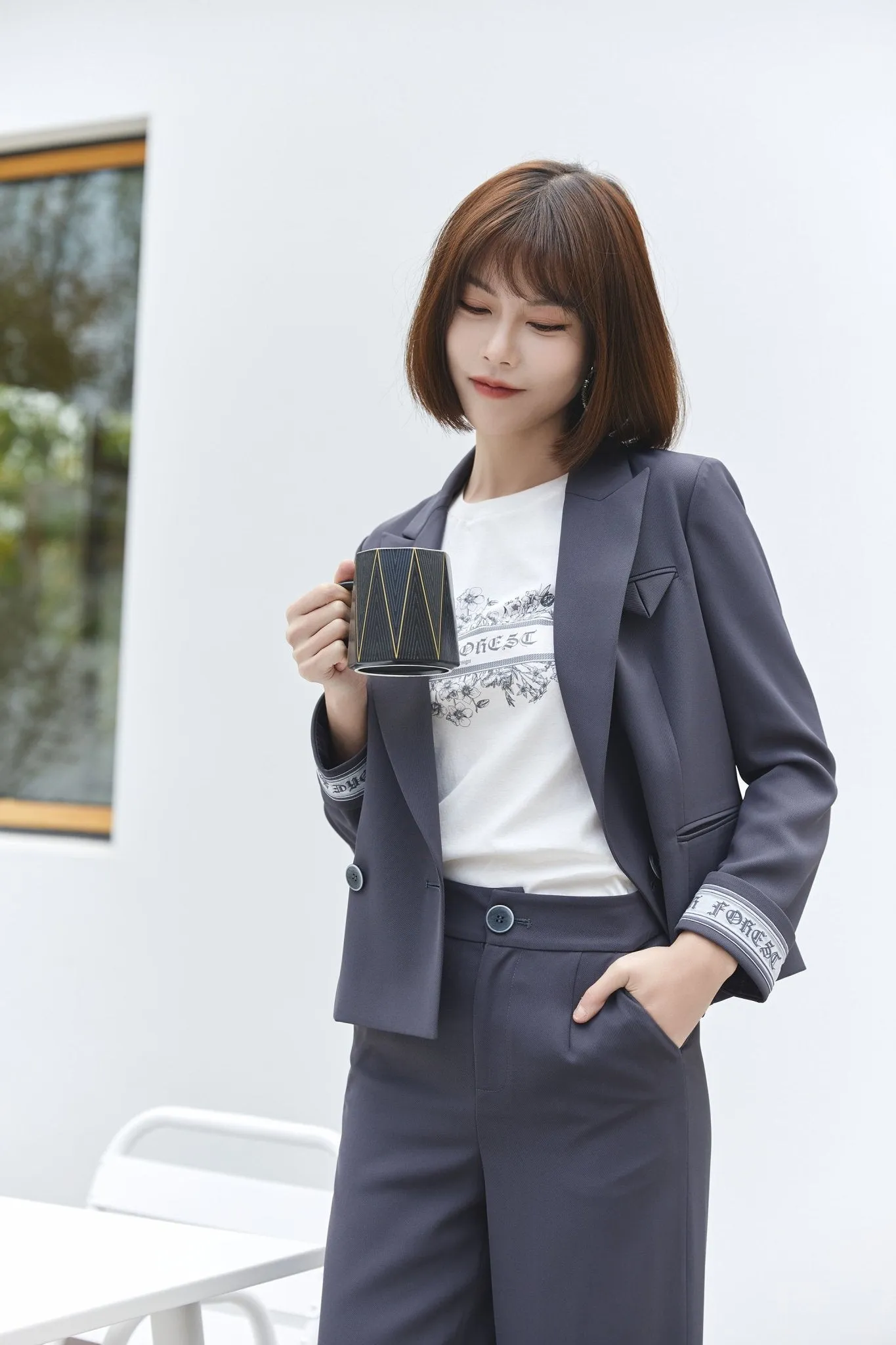 Dark Grey Casual Blazer Suit Top