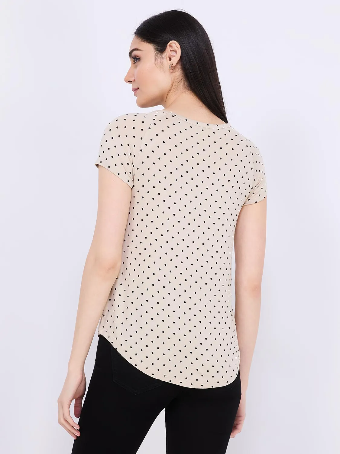 Dot Print Raglan Sleeve T-Shirt