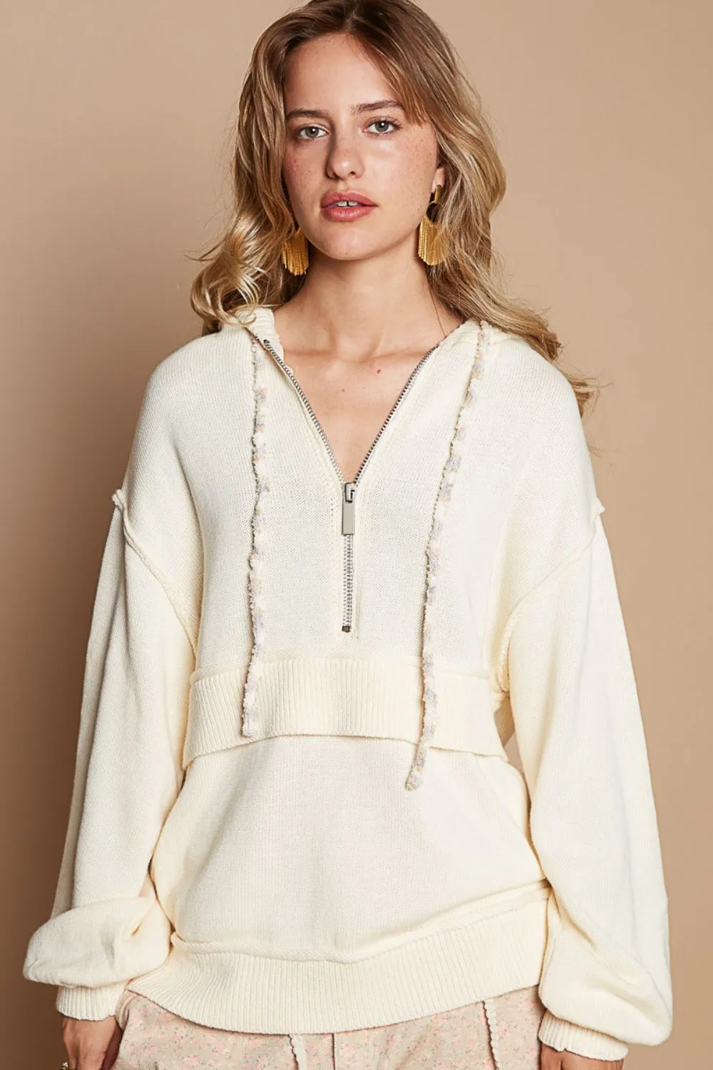 Drop Shoulder Hooded Sweater