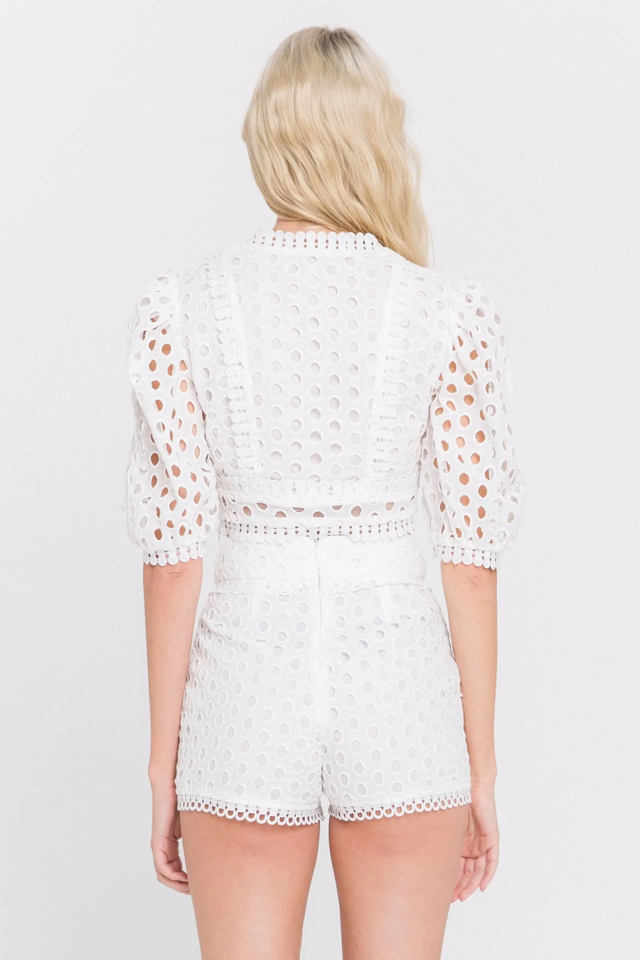 Endless Rose - All Over Eyelet Puff Sleeve Blouse