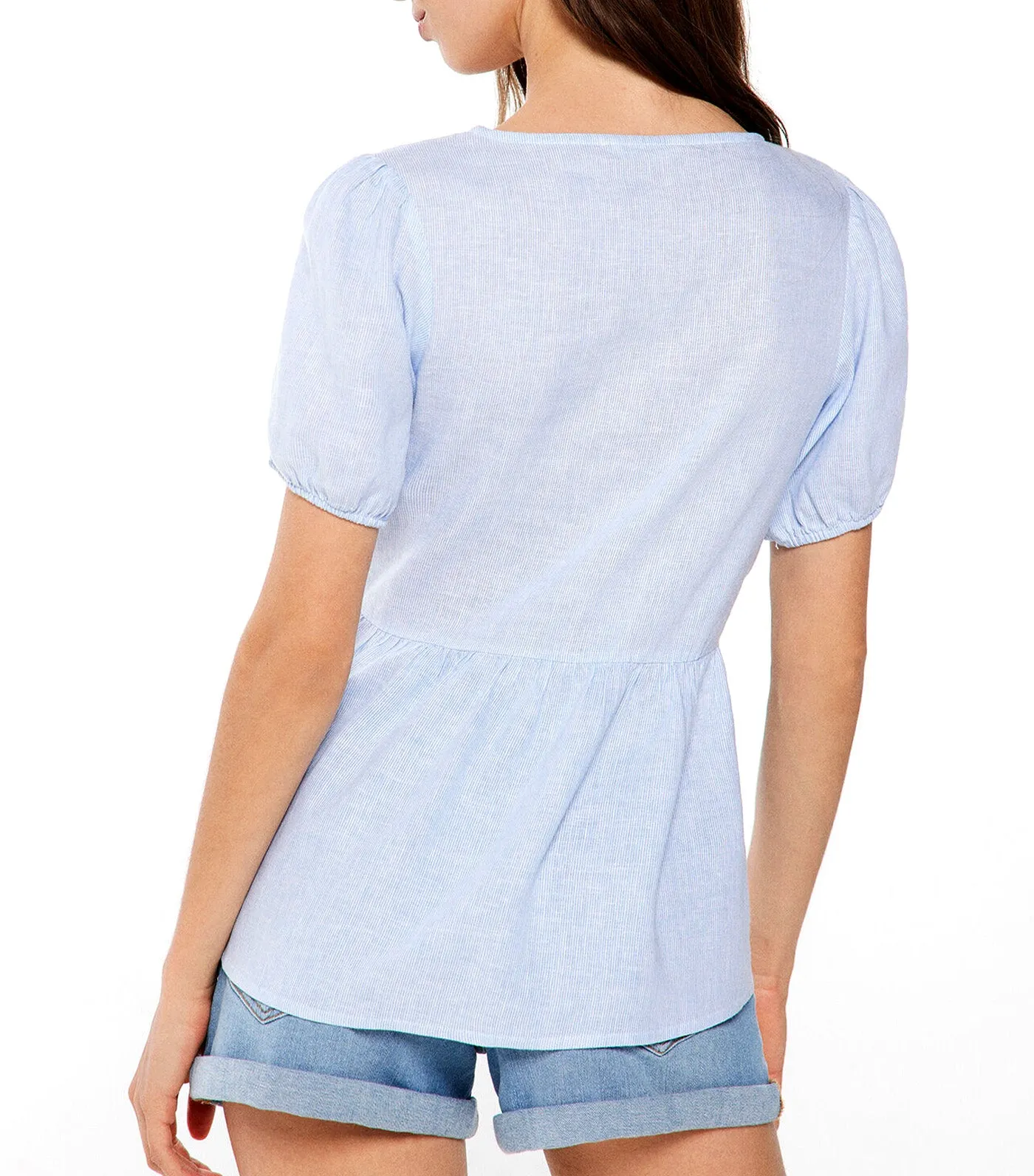 Entredos Blouse With Linen Blue