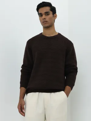 ETA Brown Knit-Textured Relaxed-Fit Sweater