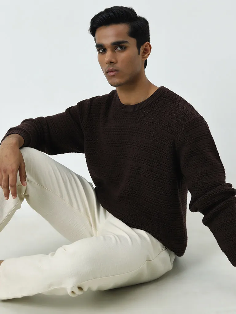 ETA Brown Knit-Textured Relaxed-Fit Sweater