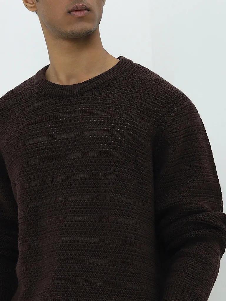 ETA Brown Knit-Textured Relaxed-Fit Sweater