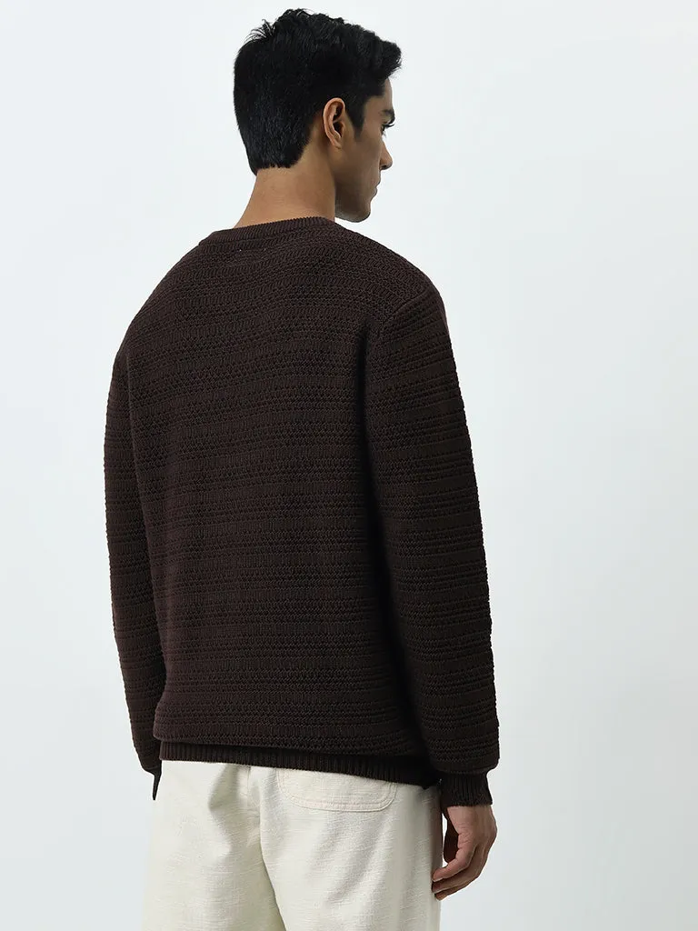 ETA Brown Knit-Textured Relaxed-Fit Sweater