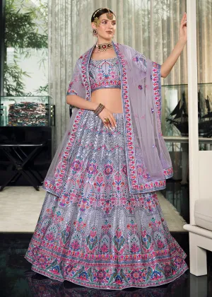 Festive Violet Sequins Embroidered Wedding Trendy Lehenga