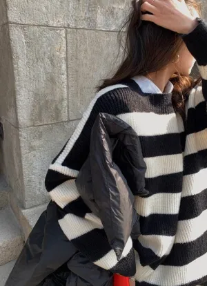 Flytonn-women fall outfits high street ins style -Korean style, Casual fashion, INS dressing, Lazy style, Graduation gift 
NO. 1251 OVERSIZED STRIPED SWEATER