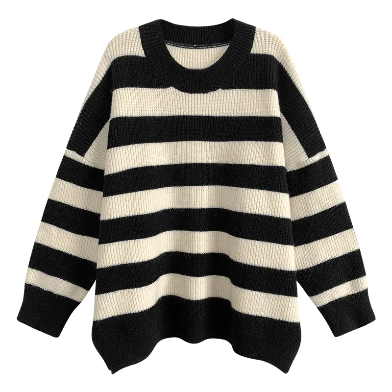 Flytonn-women fall outfits high street ins style -Korean style, Casual fashion, INS dressing, Lazy style, Graduation gift 
NO. 1251 OVERSIZED STRIPED SWEATER