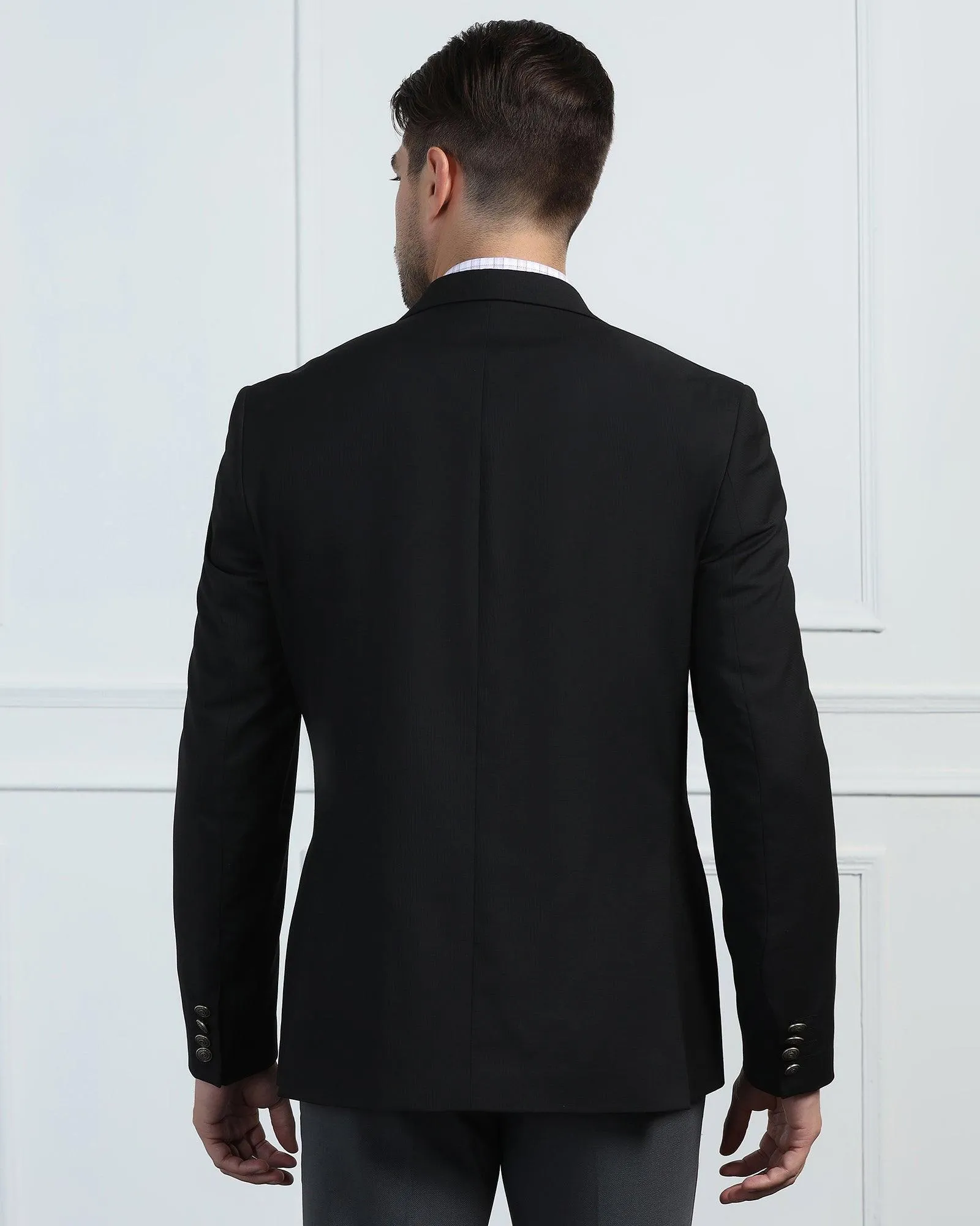 Formal Black Textured Blazer - Pajero