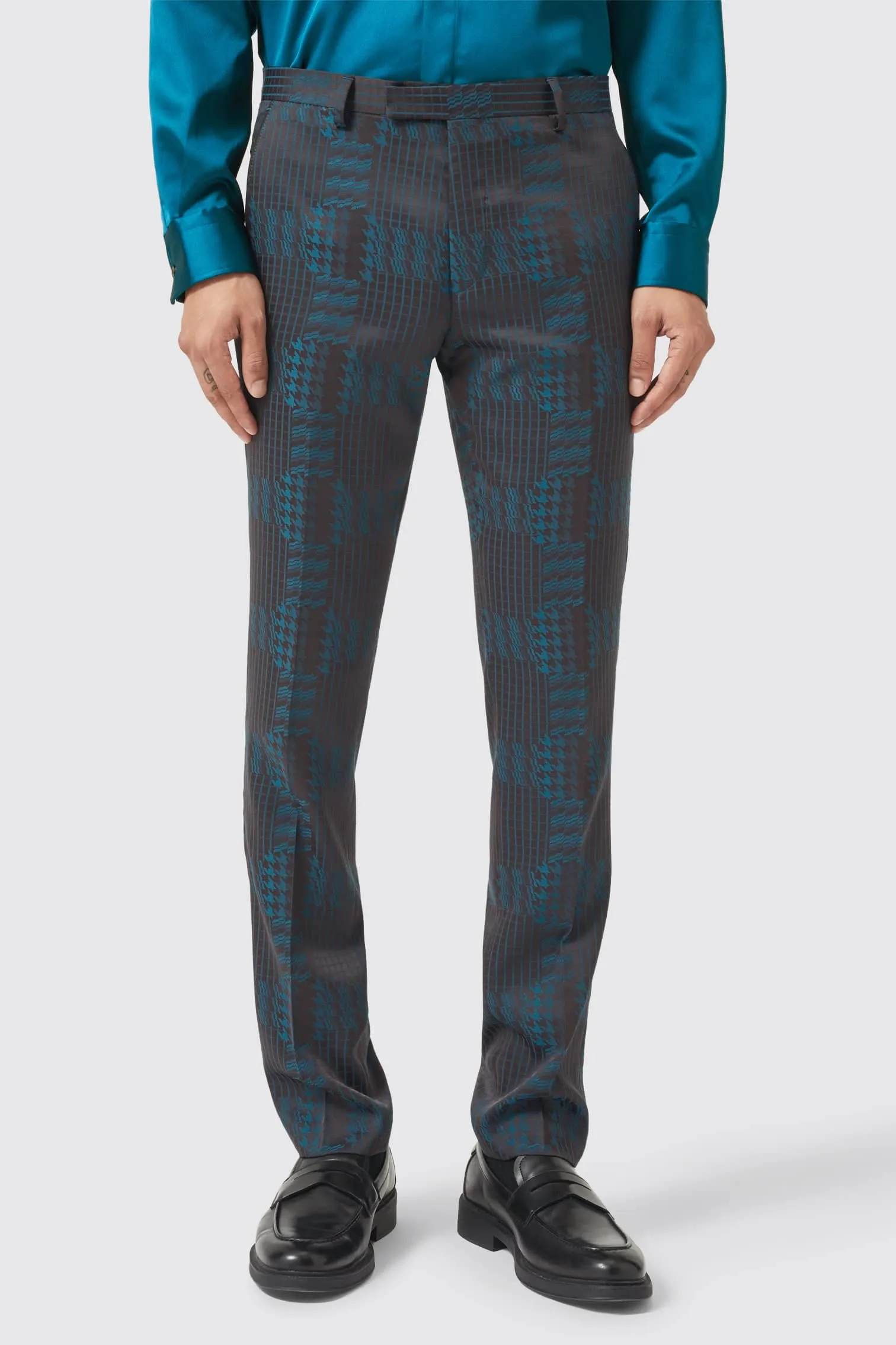 Garland Skinny Fit Black Green Check Trousers