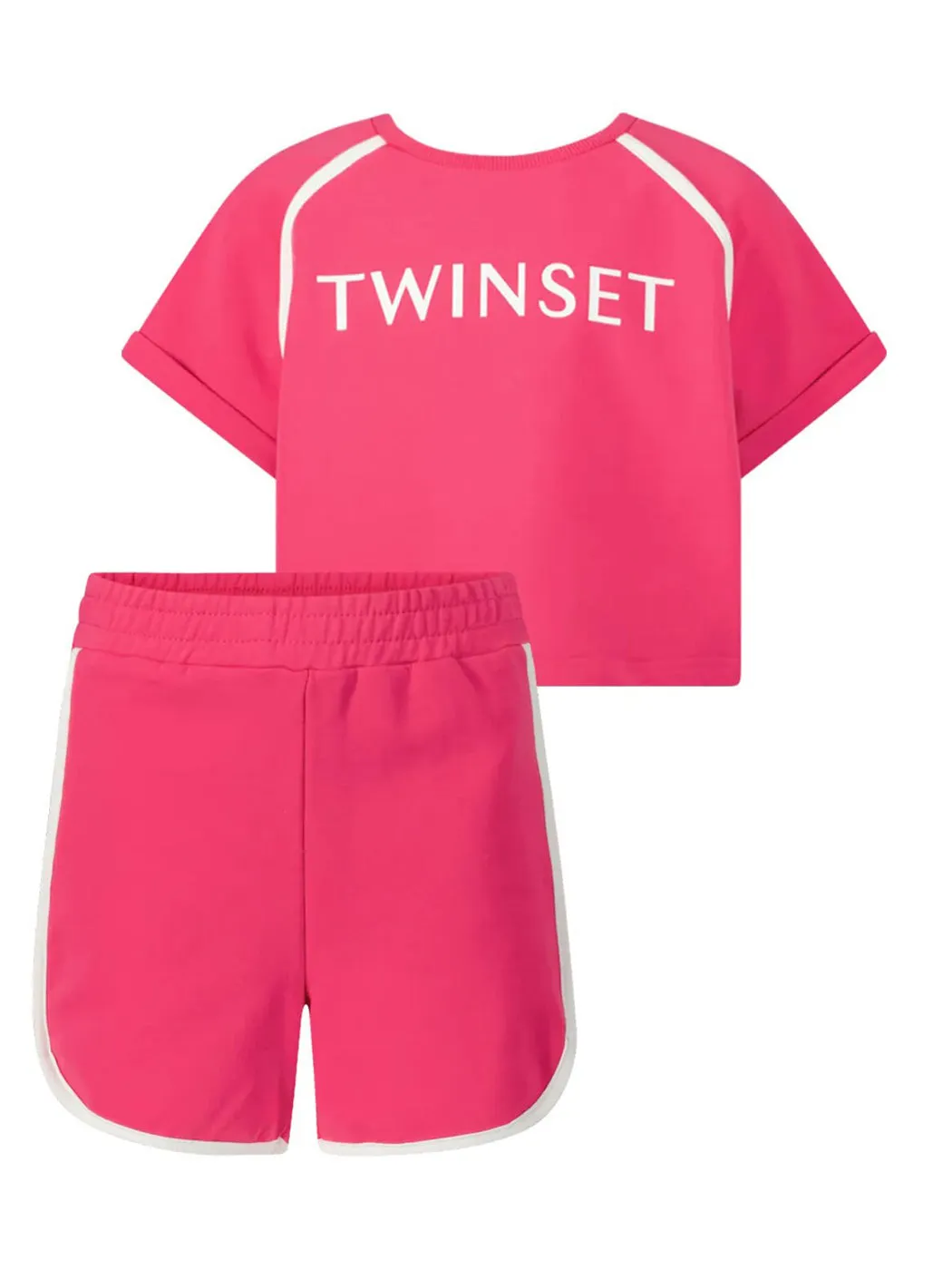 Girl's Set-Cotton T-Shirt & Shorts-fuchsia