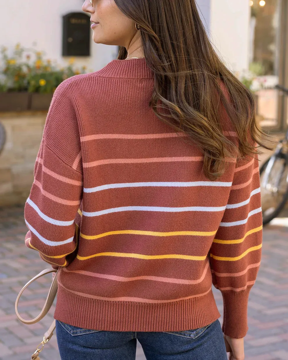 Grace & Lace Crew Neck Striped Sweater - Terracotta