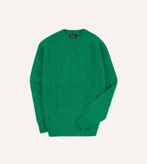 Green Brushed Shetland Cable Knit Crew Neck Jumper