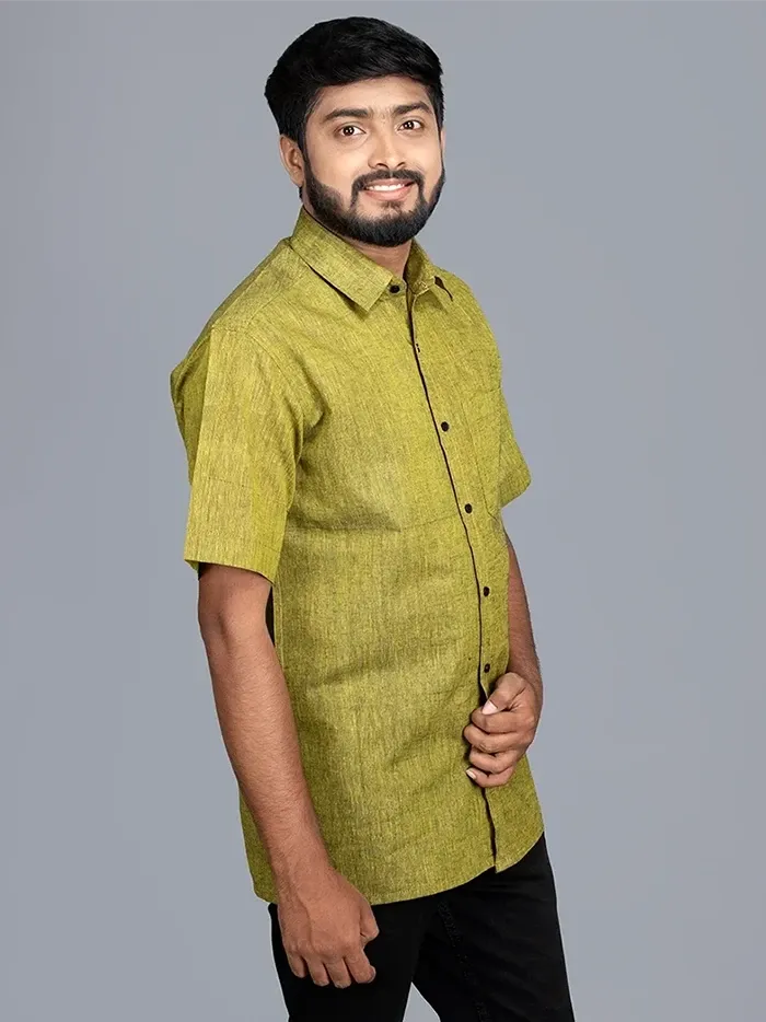 Green Handwoven Organic Cotton Formal Men Shirt