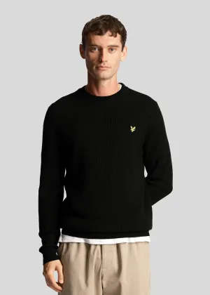 Grid knit crew neck jumper - jet black