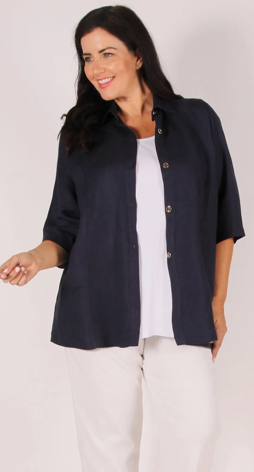 Hastings Linen Blend Blouse Navy