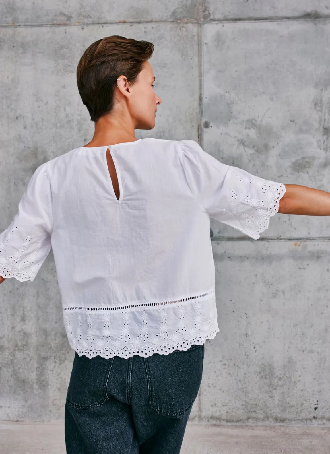 Indi & Cold Half Sleeve Broiderie Anglaise Blouse