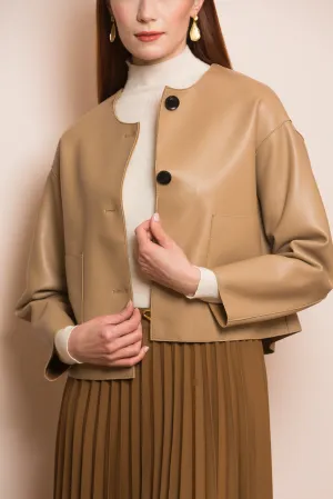 Lambskin Short Jacket with Bonded Lining in Camel