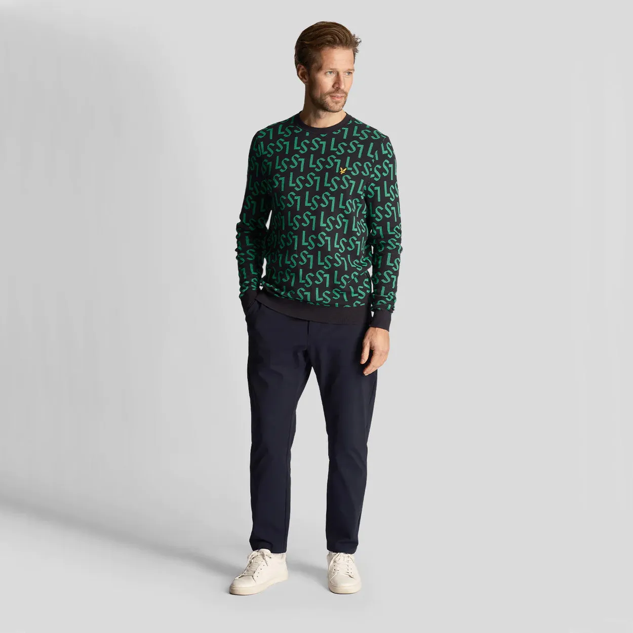 Lyle & Scott Monogram Knitted Golf Crew Neck - Dark Navy