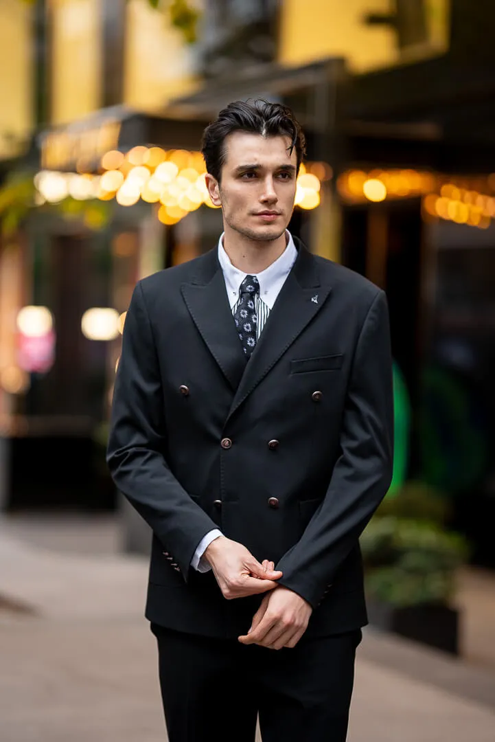 Men's Black Double-Breasted Jacket.