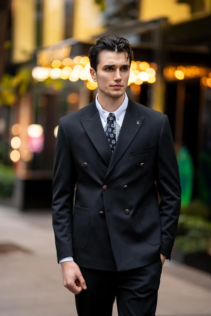 Men's Black Double-Breasted Jacket.