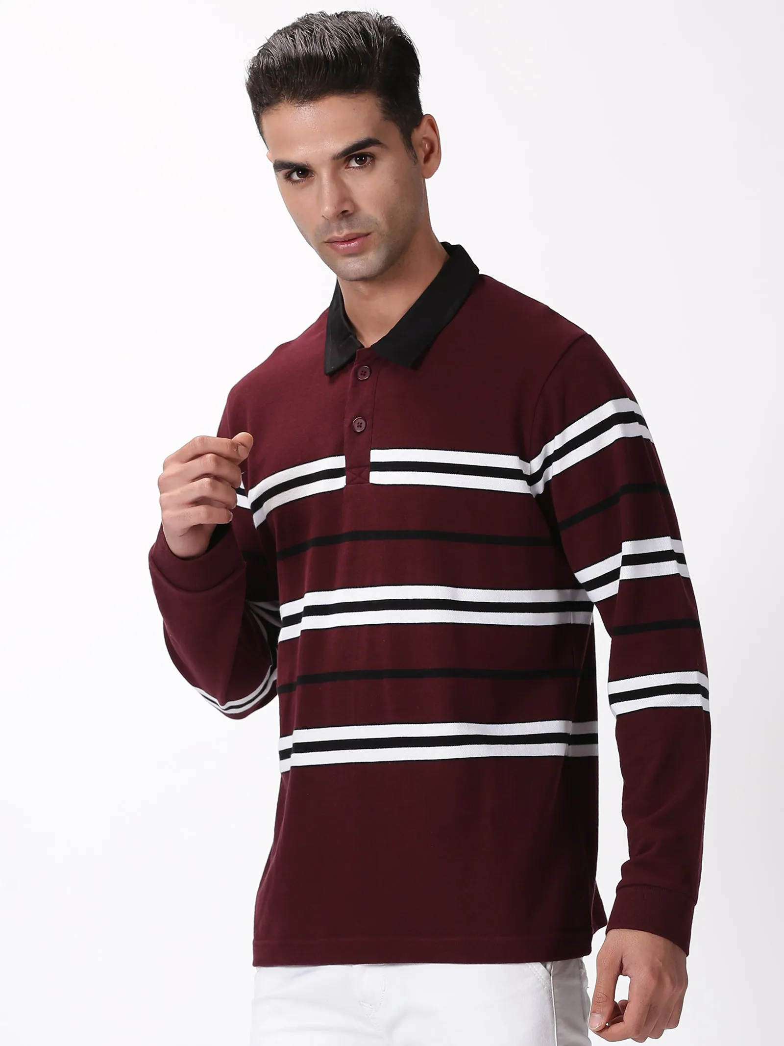 MEN'S MAROON STRIPE SLIM FIT T SHIRT