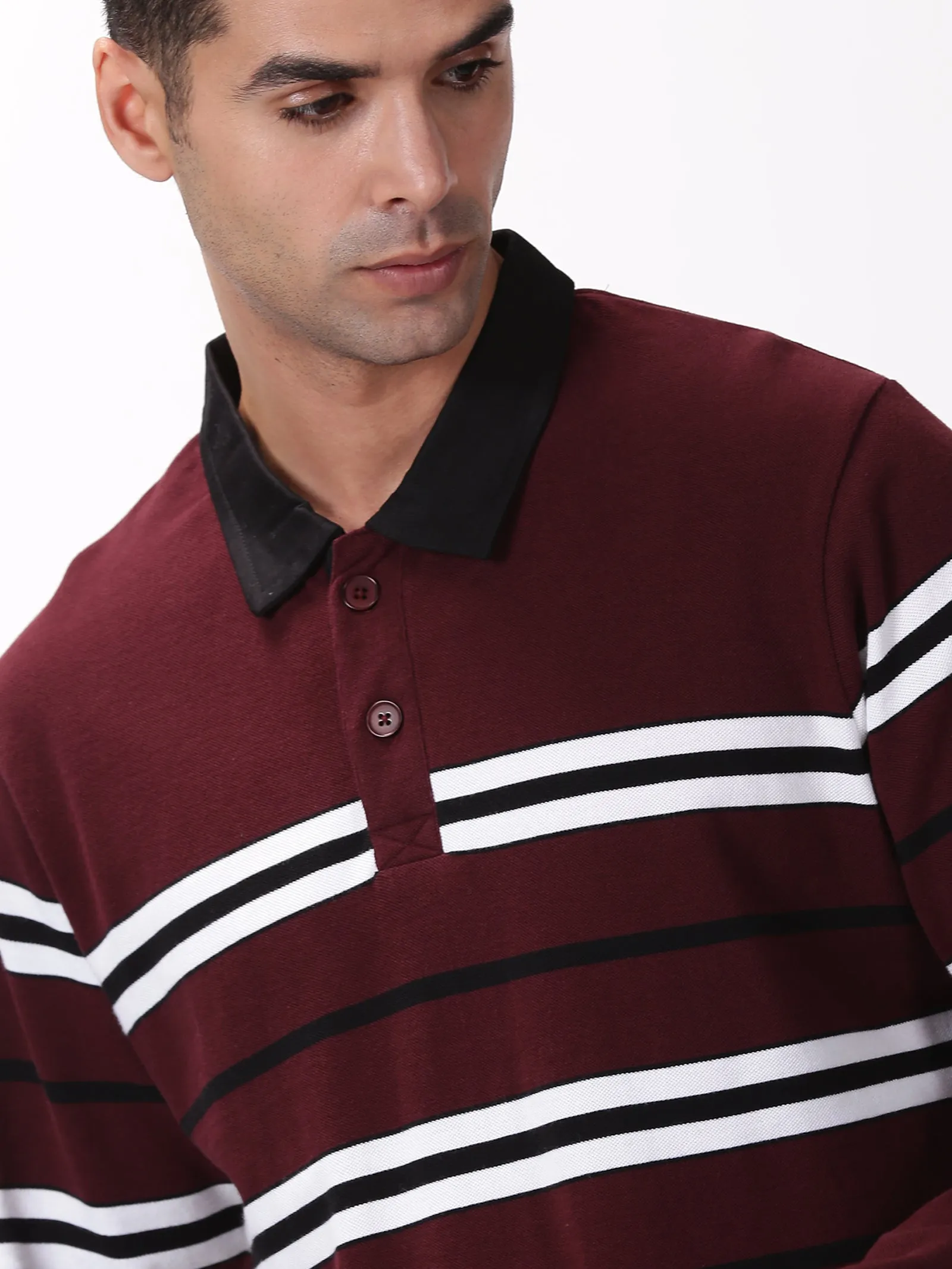 MEN'S MAROON STRIPE SLIM FIT T SHIRT