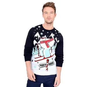 Mens Skiing Polar Bear Christmas Jumper Party Work Dark Navy